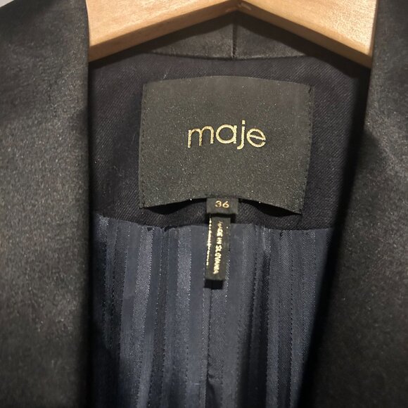 Maje Tuxedo-style blazer, Navy with black satin trim, Size 36 (4) - Picture 2 of 4